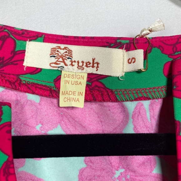 NWT Aryeh Vibrant Hot Pink and Green Midi Dress Sz S - Picture 2 of 10